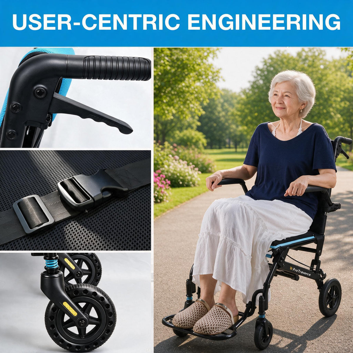 Ultra-Lightweight Portable Transport Wheelchair for Adults