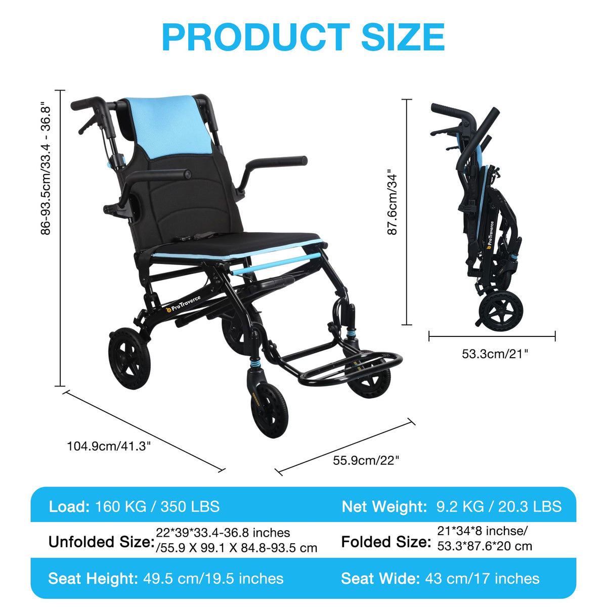 Ultra-Lightweight Portable Transport Wheelchair for Adults