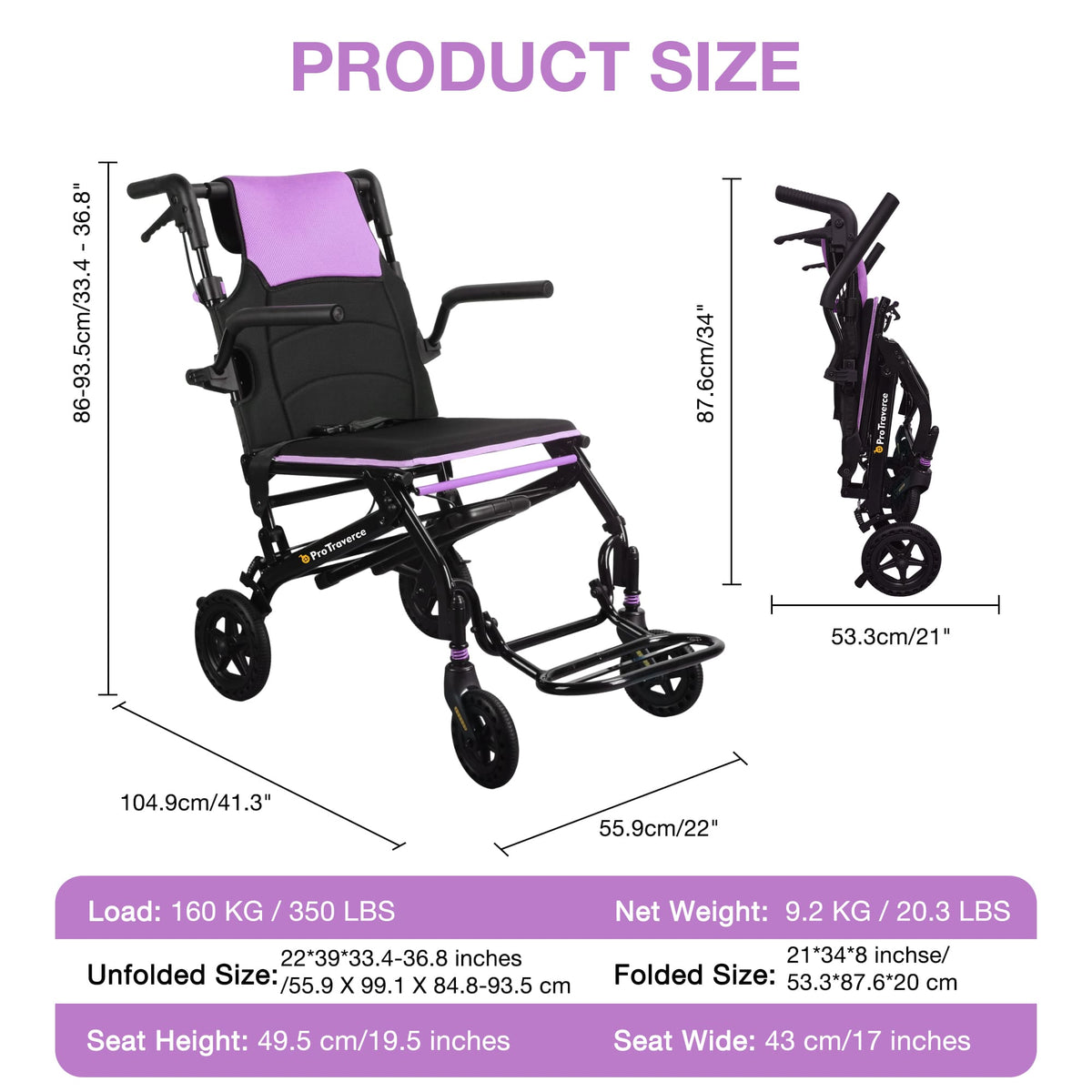 Ultra-Lightweight Portable Transport Wheelchair for Adults