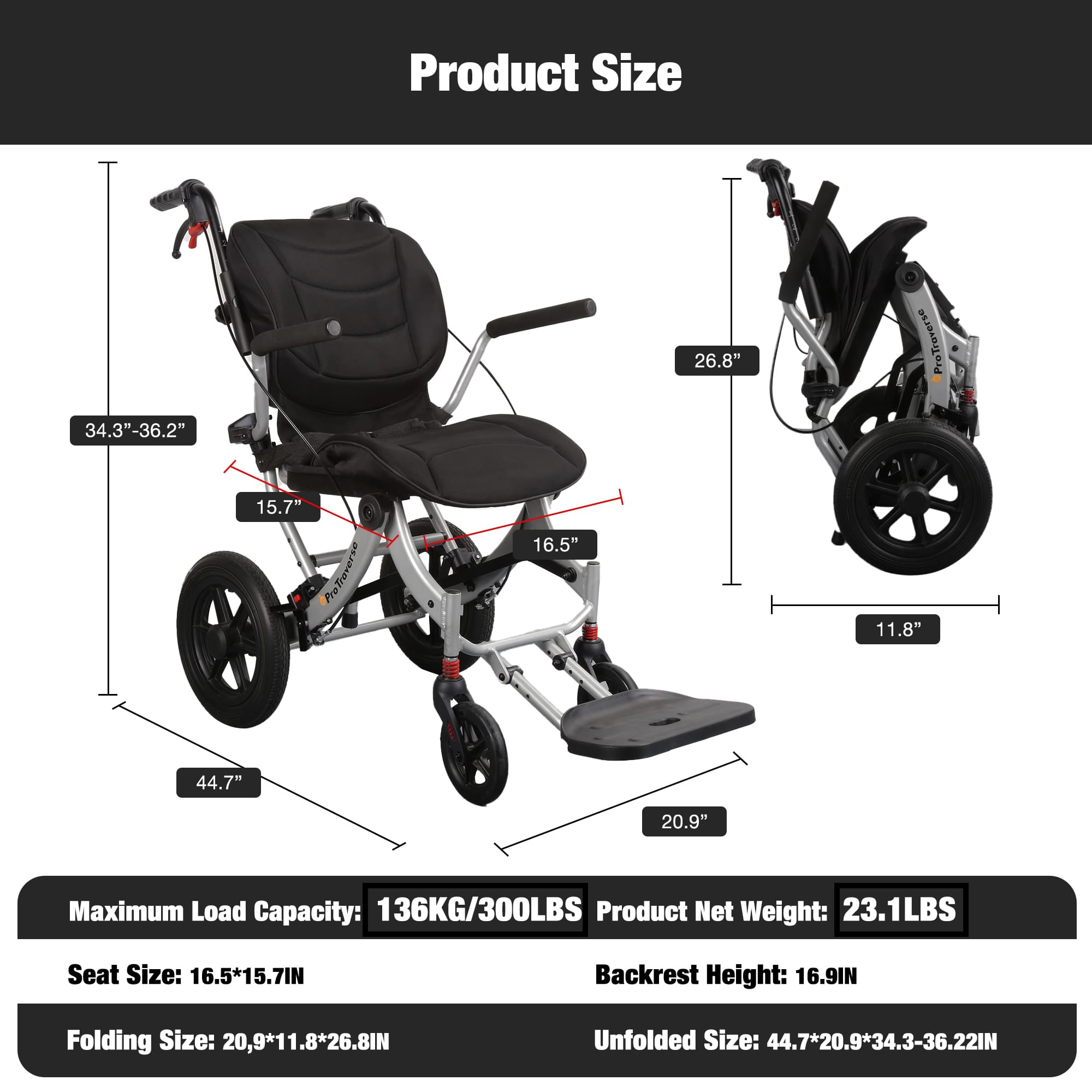 transport wheelchair for elderly and caregivers