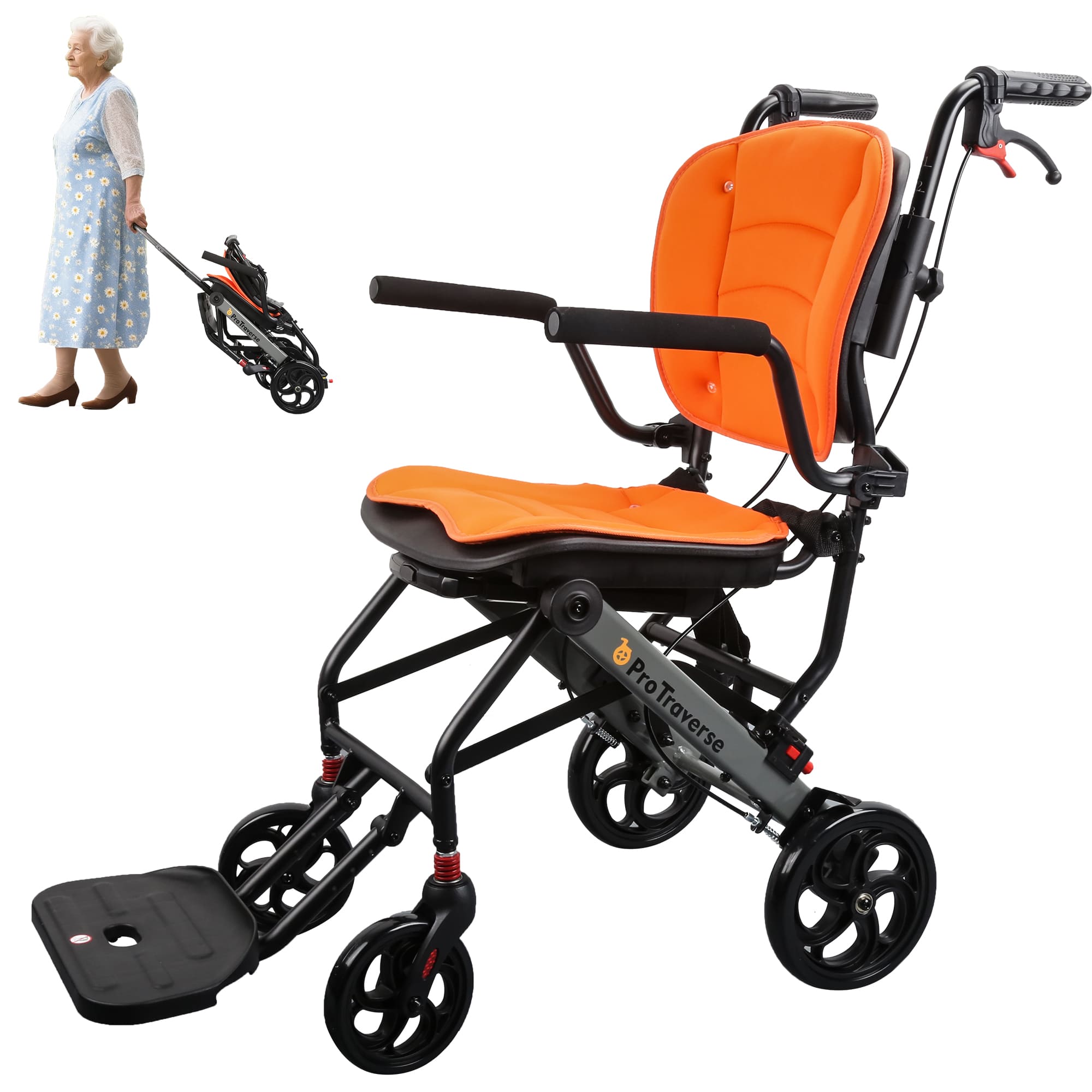 folding transport wheelchair#a05 orange