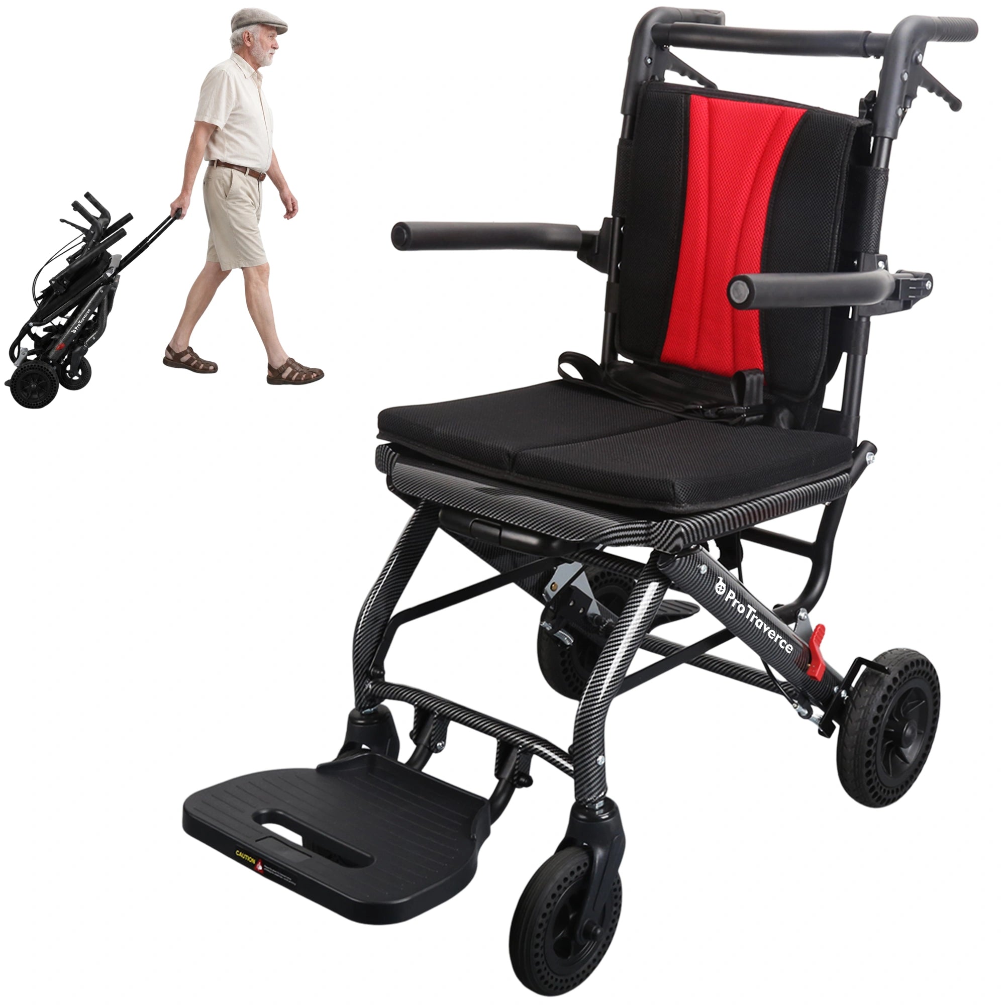 Lightweight Foldable Transport Wheelchair for Adults, Travel Chair