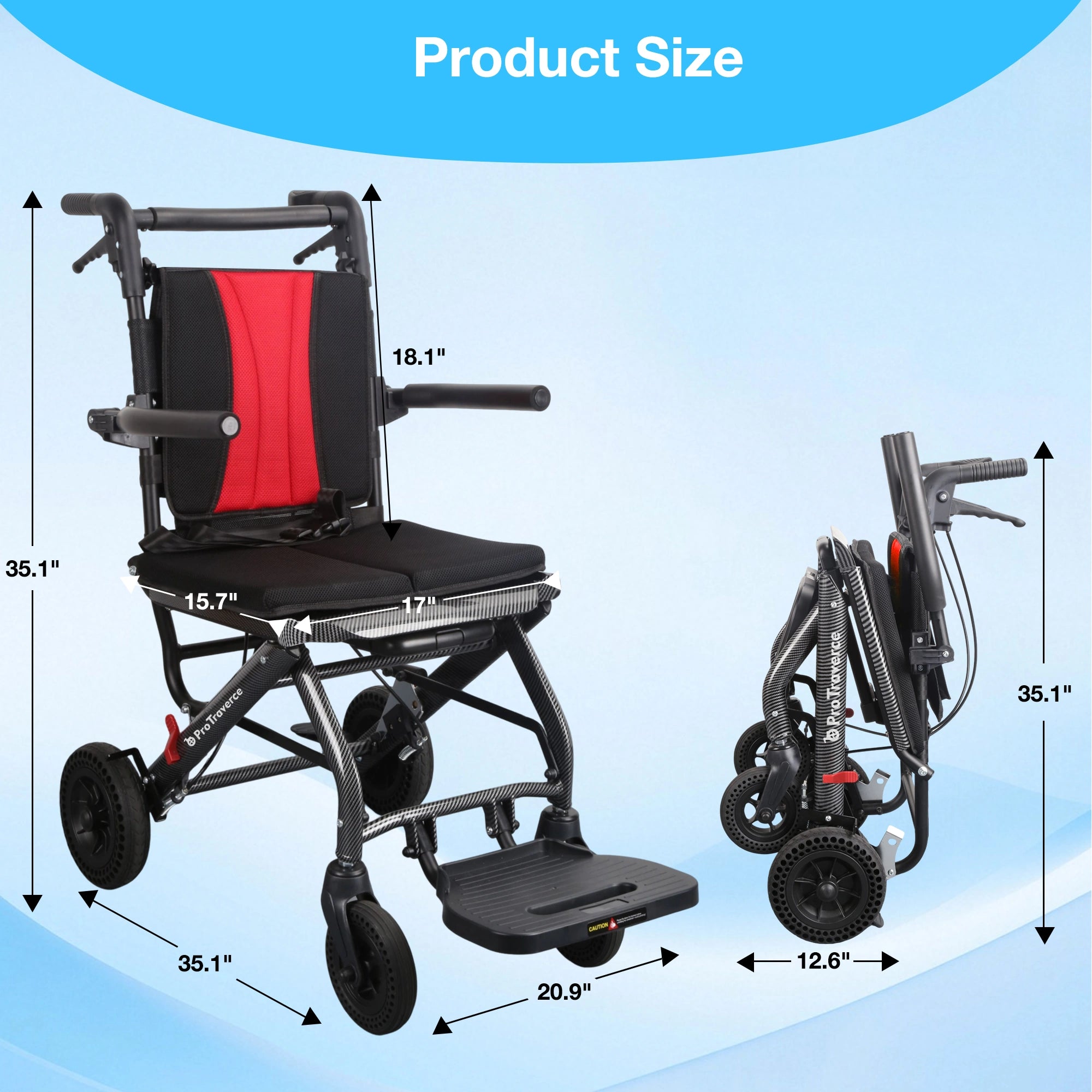 Lightweight Foldable Transport Wheelchair for Adults, Travel Chair