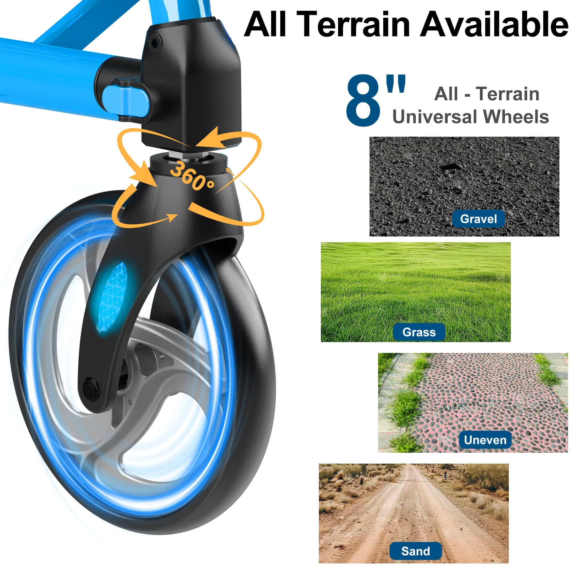 ar40 blue all terrain rollator with 8 inch wheels