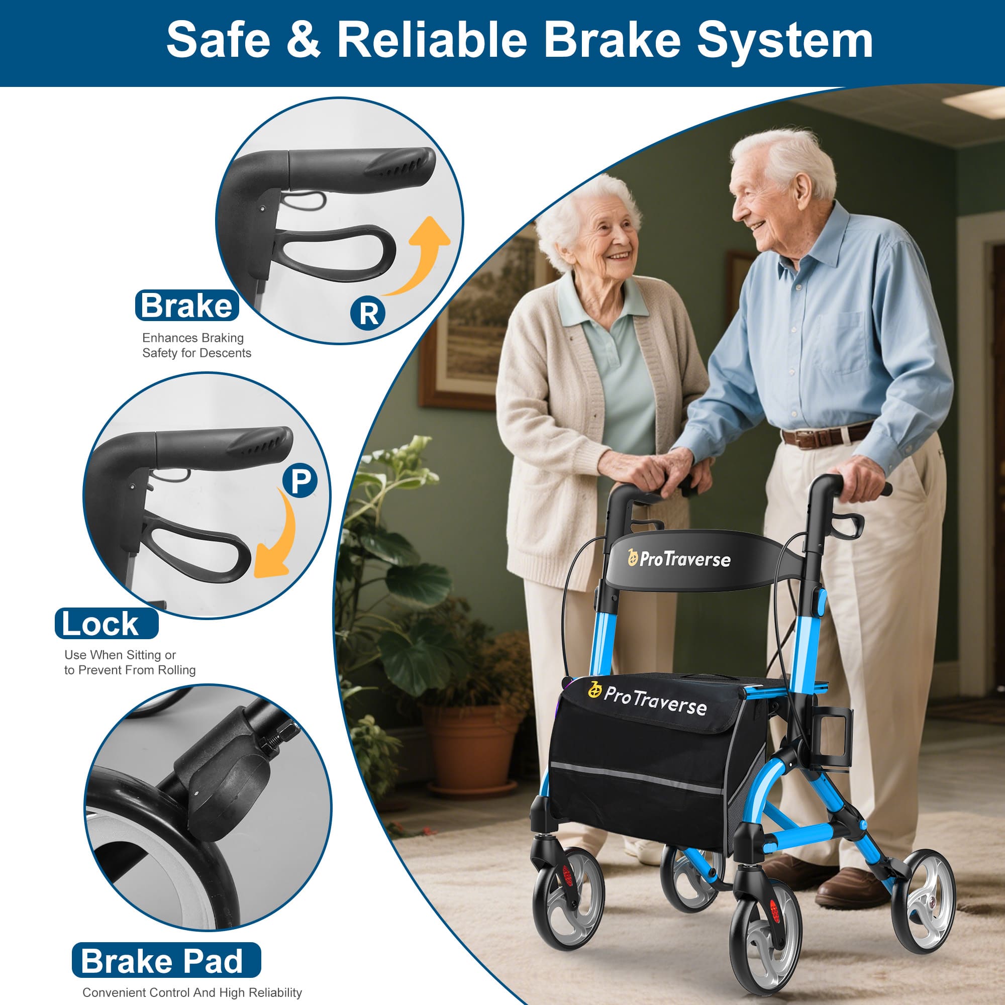 rollator with lock and brakes#ar40 blue