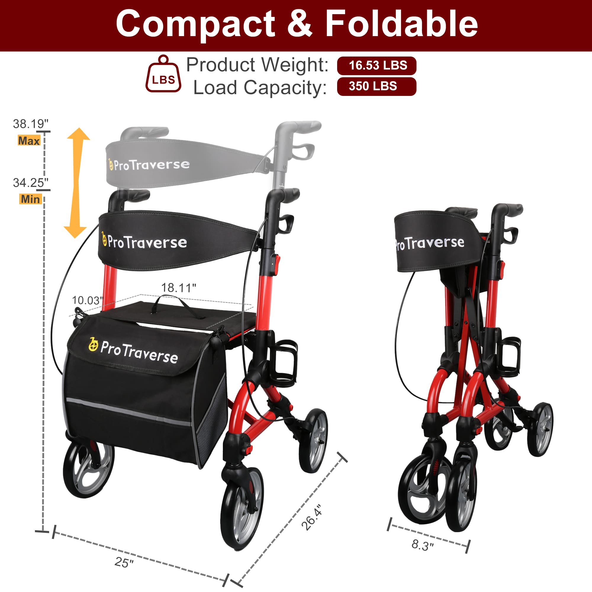 rollator height adjustment#ar40 red