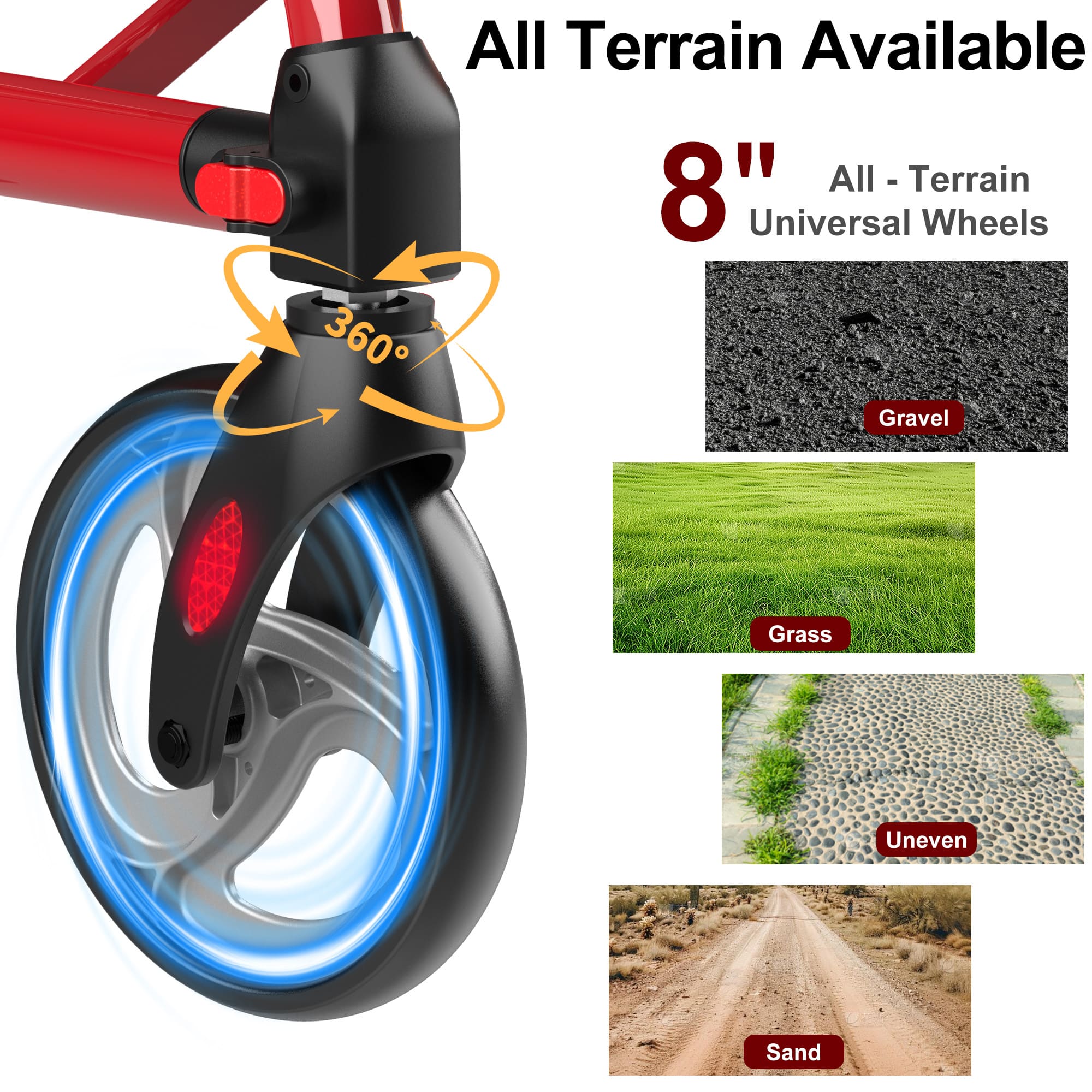 ar40 red all terrain rollator with 8 inch wheels