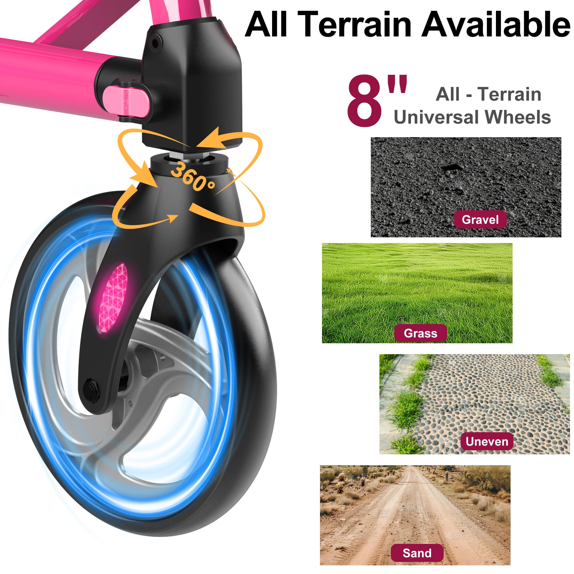 all terrain rollator with 8 inch wheels#ar40 pink