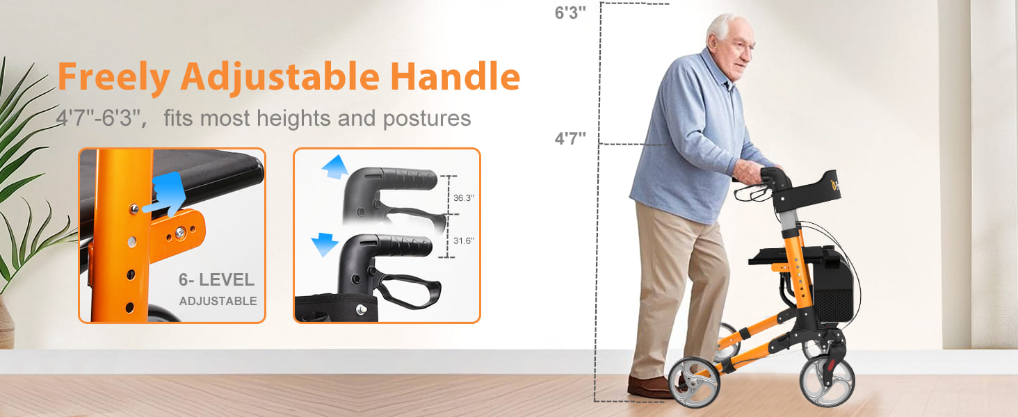 rollator height adjustment#ar60 orange pc