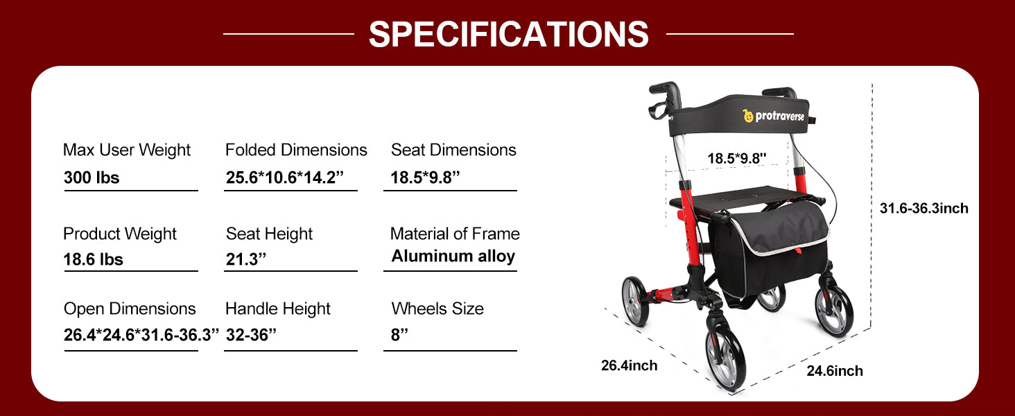 aluminium rollator walker#ar60 red pc