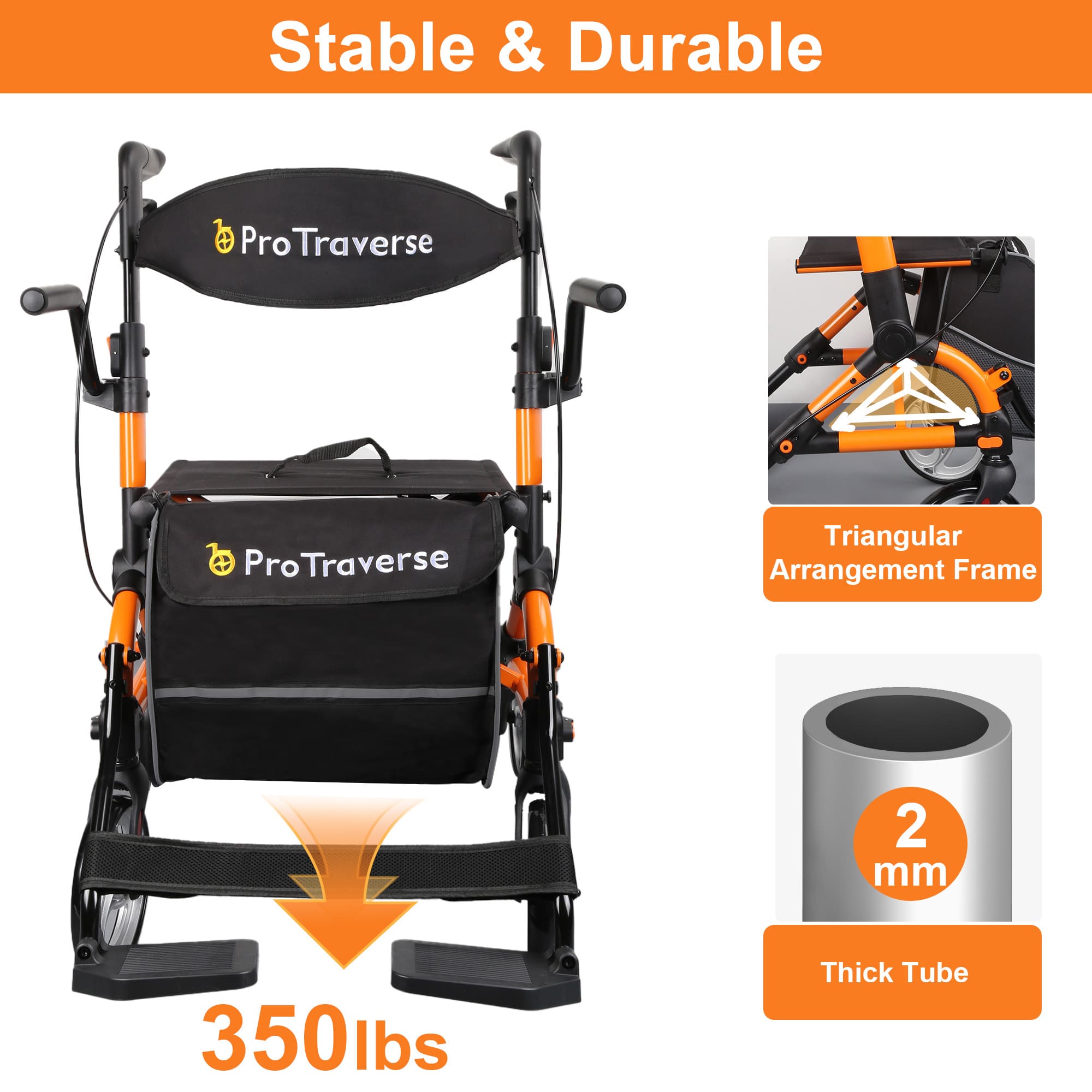rollator walker for 350 lbs capacity#ar80 orange