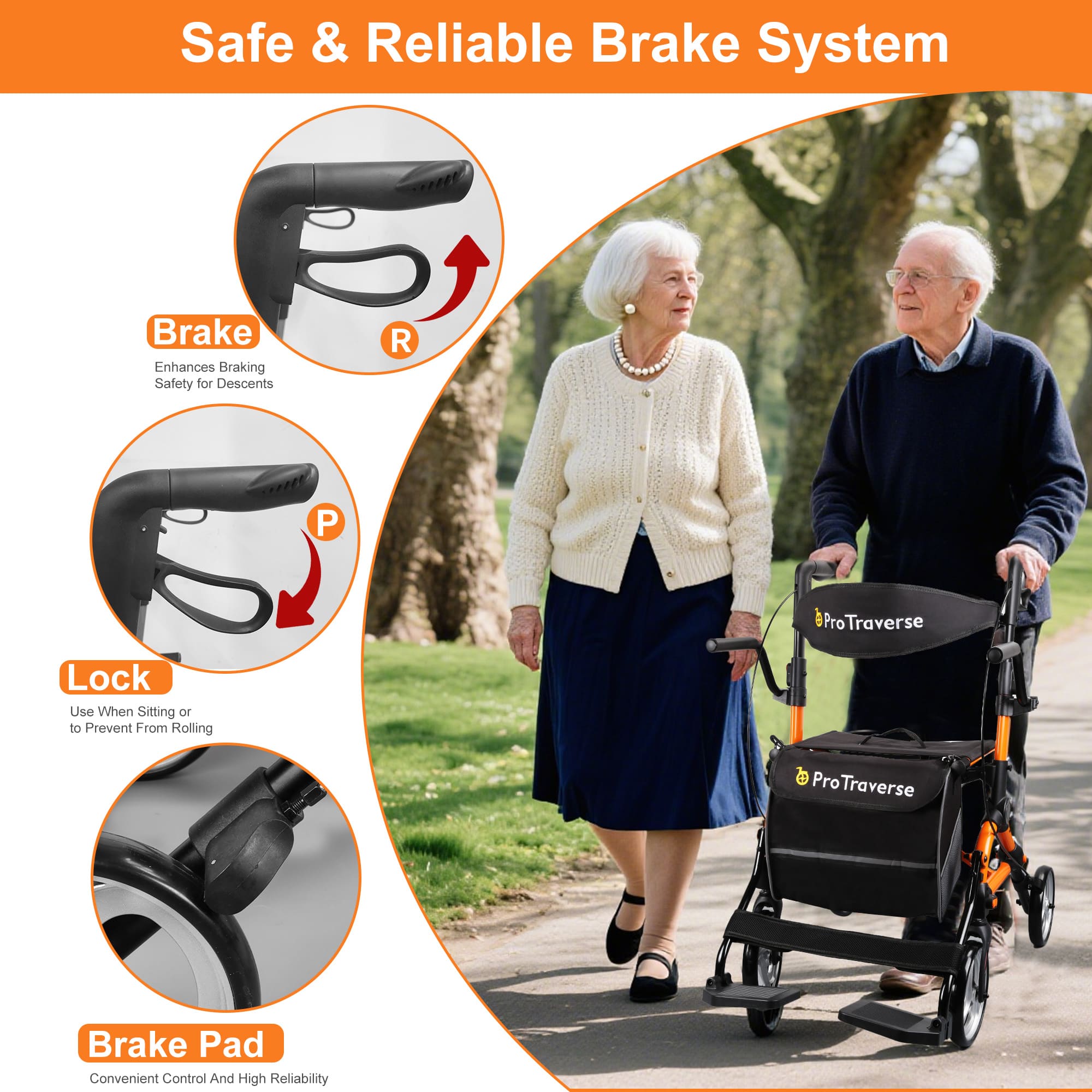 rollator with lock and brakes#ar40 orange