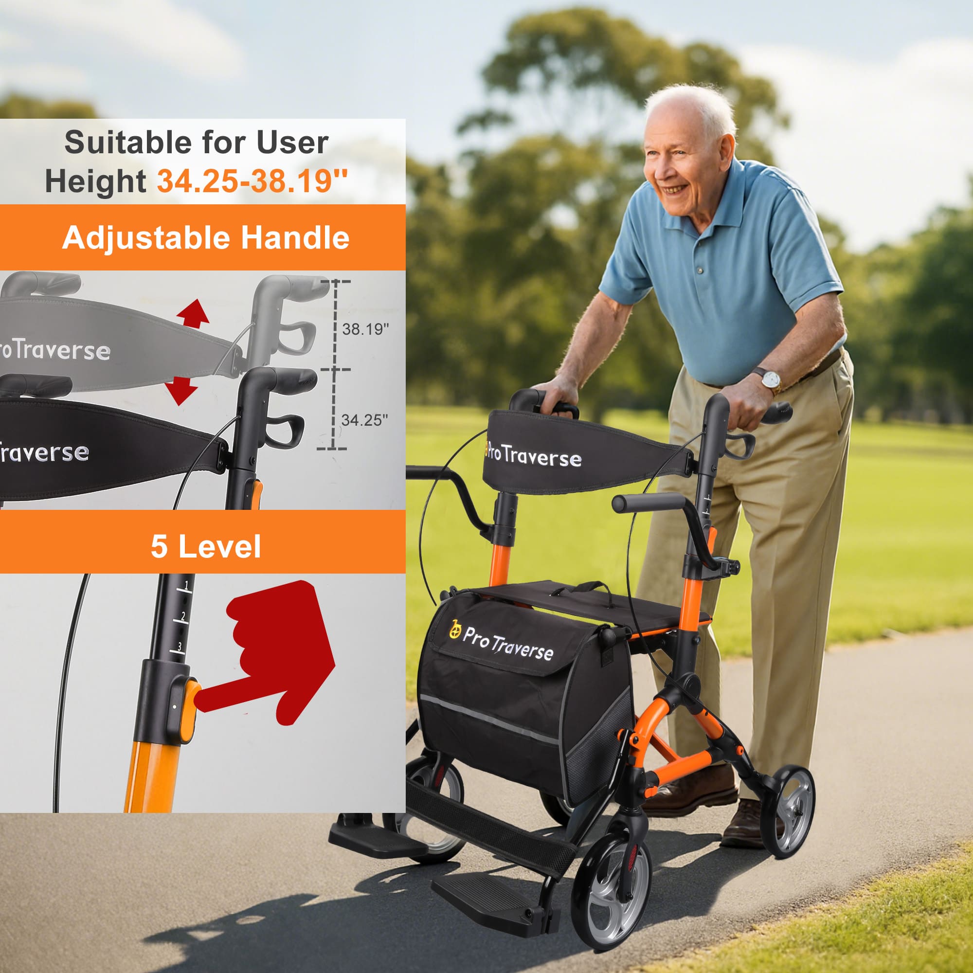 rollator walker with adjustable seat height#ar80 orange