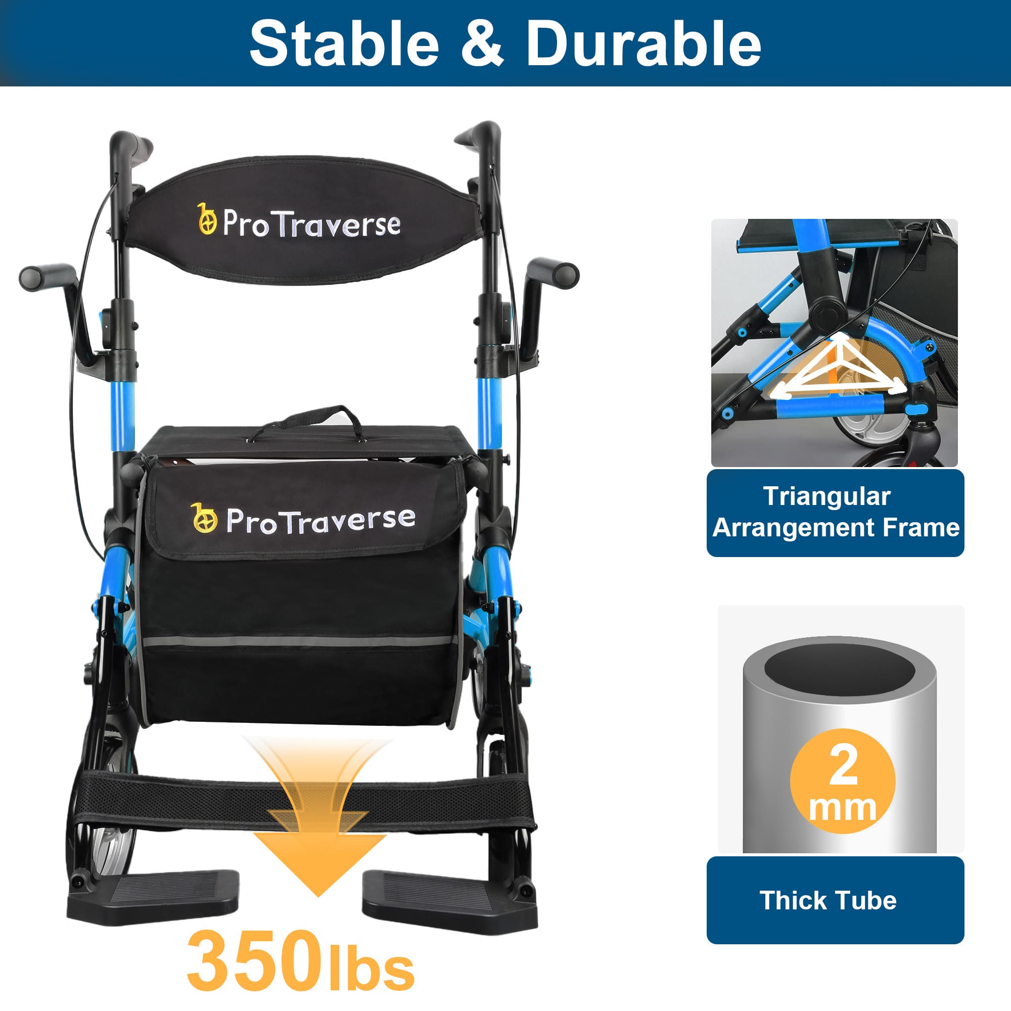 rollator walker for 350 lbs capacity#ar80 blue