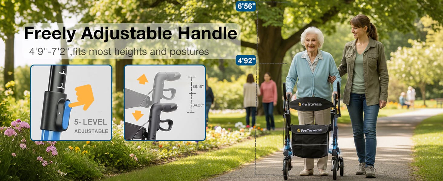 rollator walker with adjustable handle#ar80 blue pc