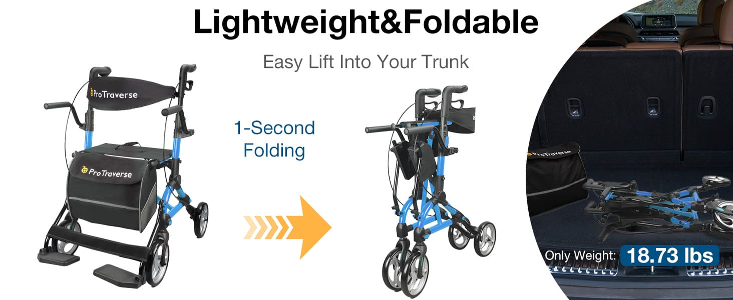 folding rollator walker with seat#ar80 blue pc