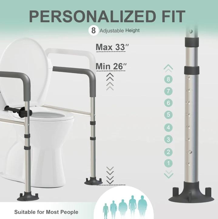 Foldable Toilet Safety Rails with Adjustable Support Handles