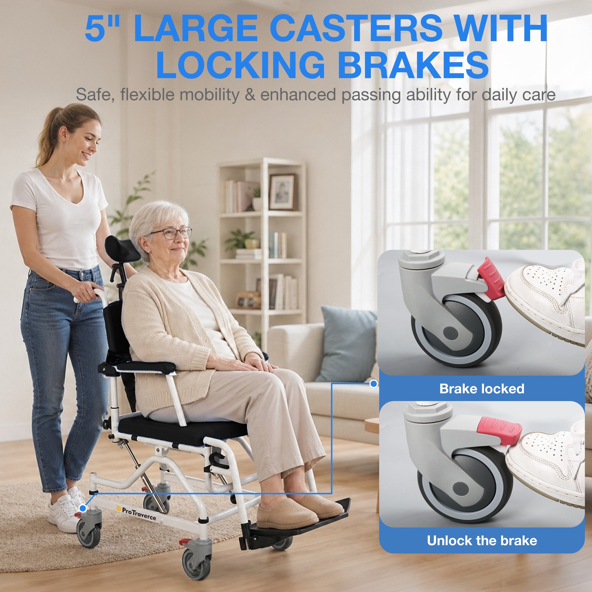 4-in-1 Reclining Shower Commode Wheelchair with Adjustable Comfort
