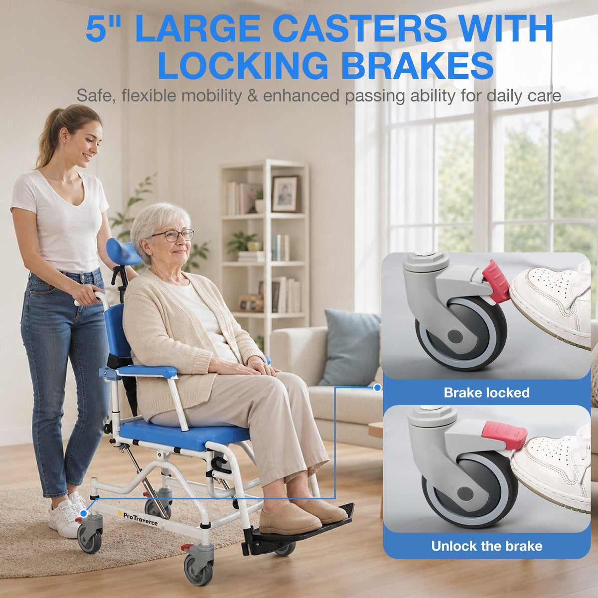 4-in-1 Reclining Shower Commode Wheelchair with Adjustable Comfort