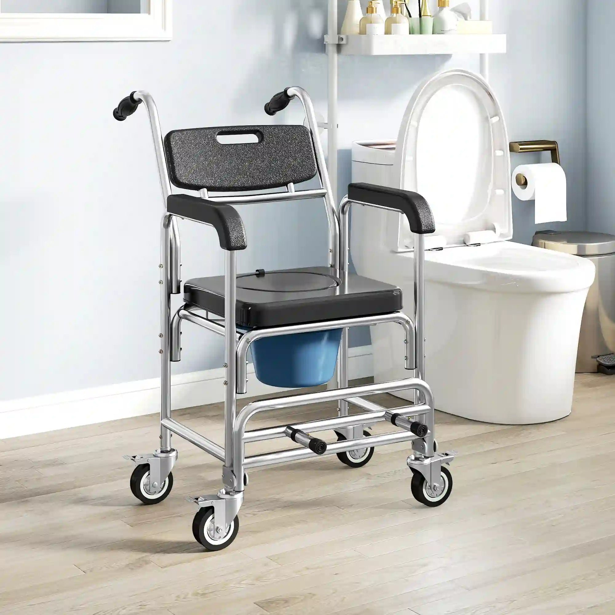 Shower Commode Wheelchair 3-in-1 for Home Care, 330 lb Capacity & Wheels