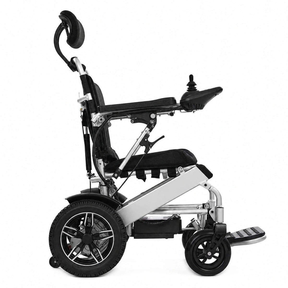 portable motorized wheelchair with joystick control and folding design