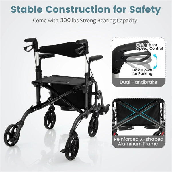 2-in-1 Rollator Walker & Wheelchair for Seniors