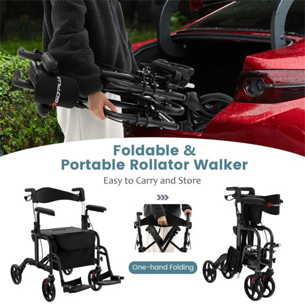 2-in-1 Rollator Walker & Wheelchair for Seniors