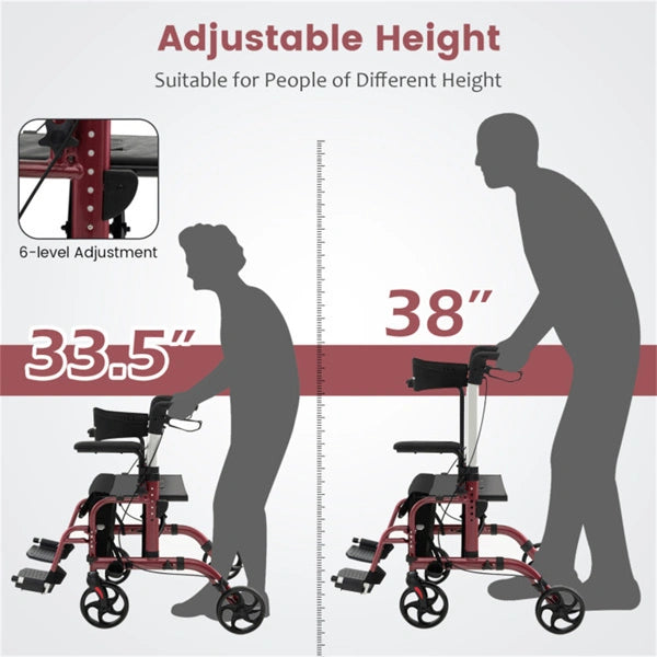 2-in-1 Rollator Walker & Wheelchair for Seniors