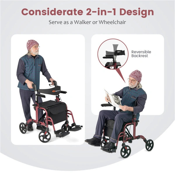 2-in-1 Rollator Walker & Wheelchair for Seniors