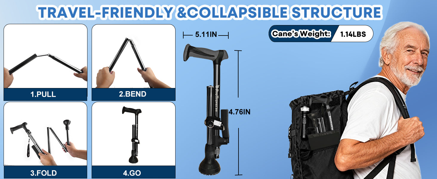 folded walking cane in bag