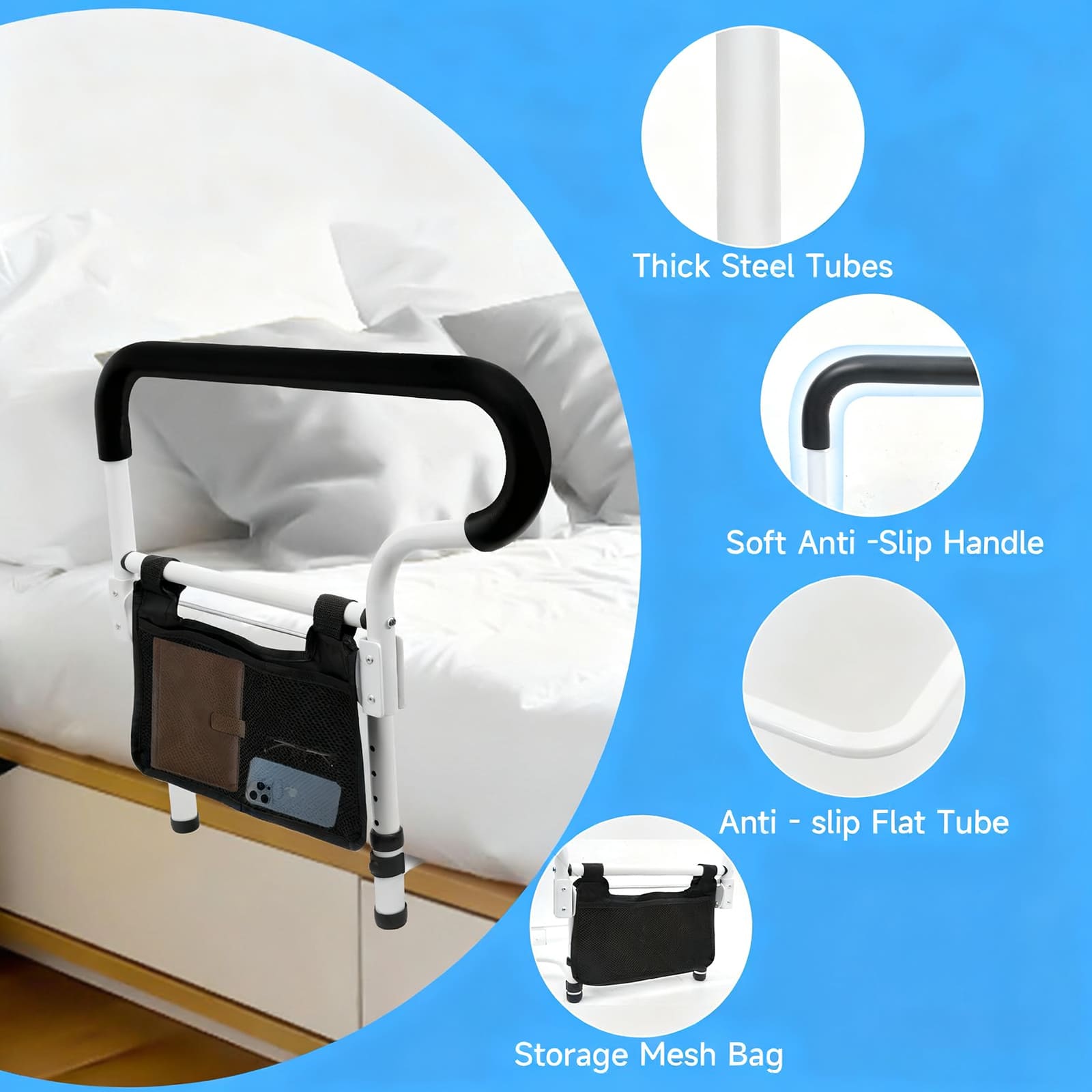bed safety rail with storage mesh bag#hh30