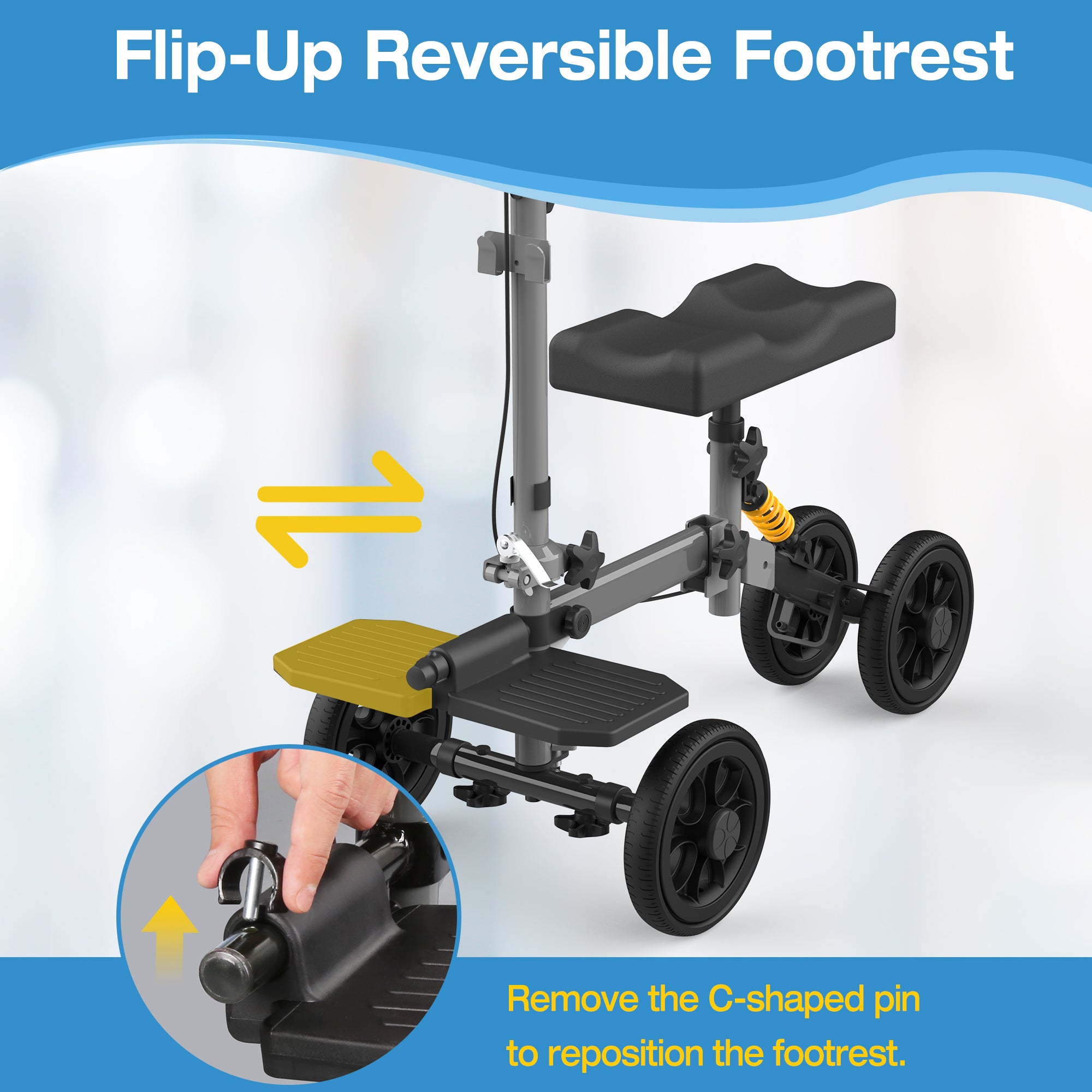knee scooter with flip-up reversible footrest#hh60a