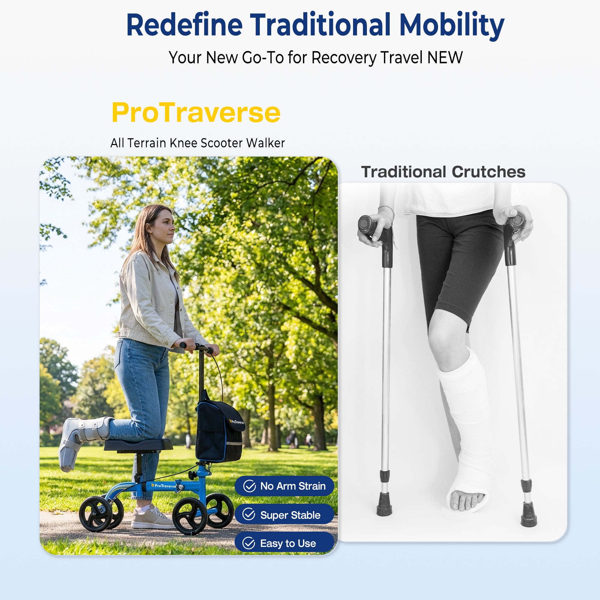 Foldable Knee Scooter with Comfort Knee Pad for Adults