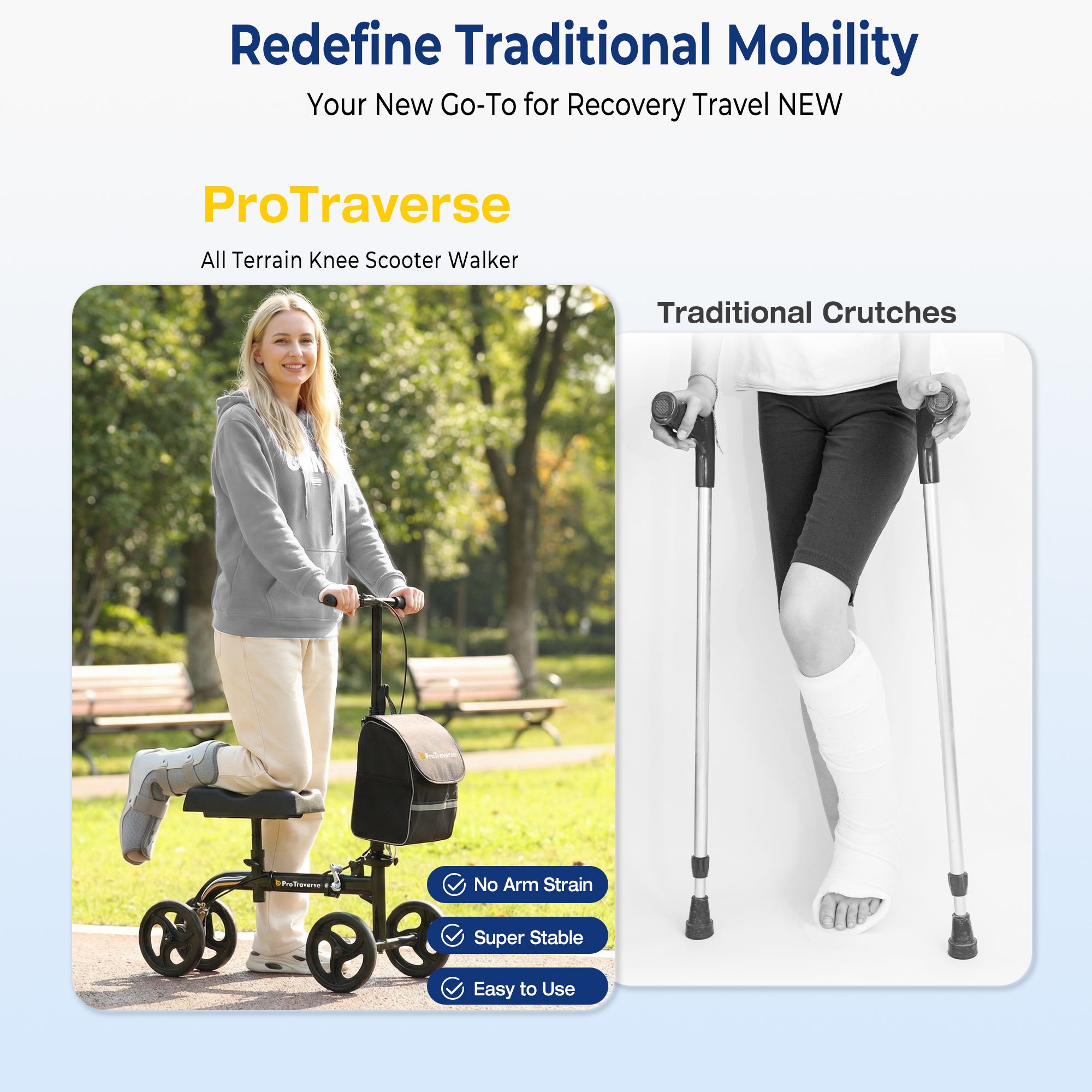 Foldable Knee Scooter with Comfort Knee Pad for Adults