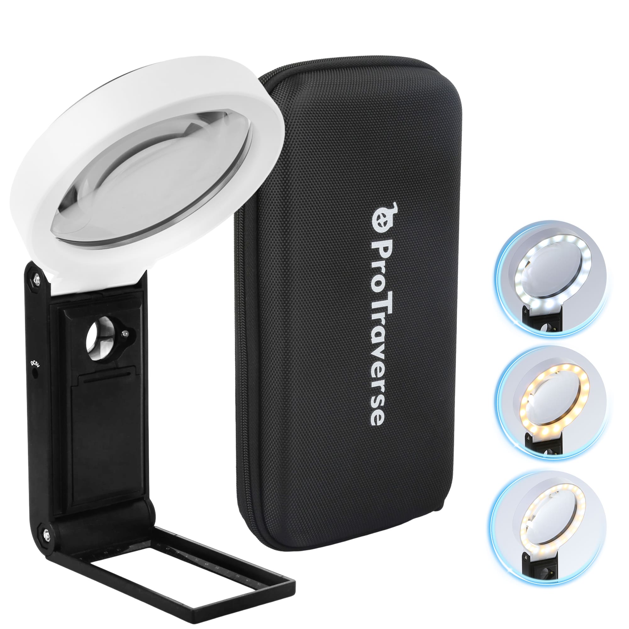 Magnifying Glass with Light, 5X Large Lens Magnifier with LED Lights, Foldable Stand & Case