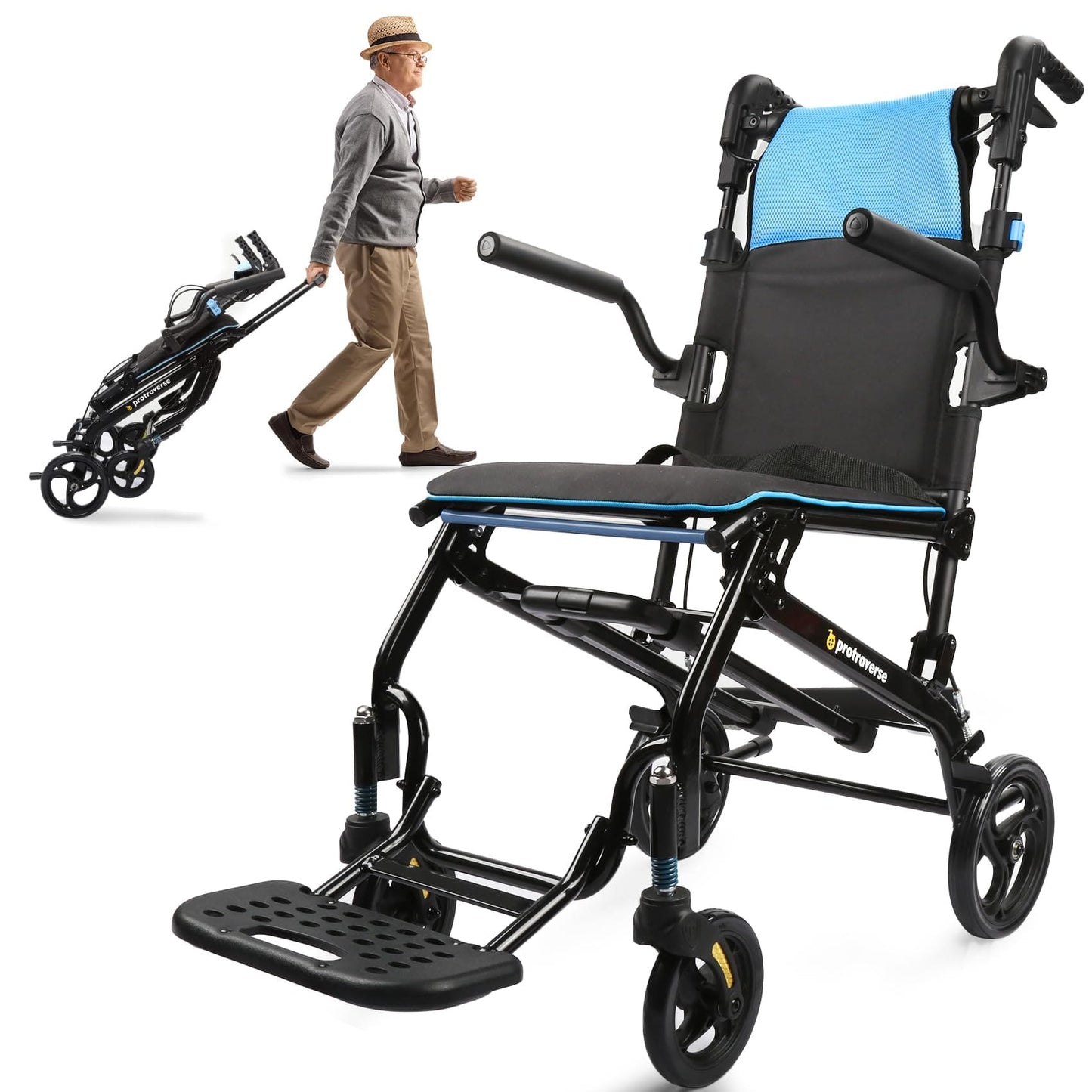 ProTraverse Ultra-Lightweight Portable Transport Wheelchair for Adults