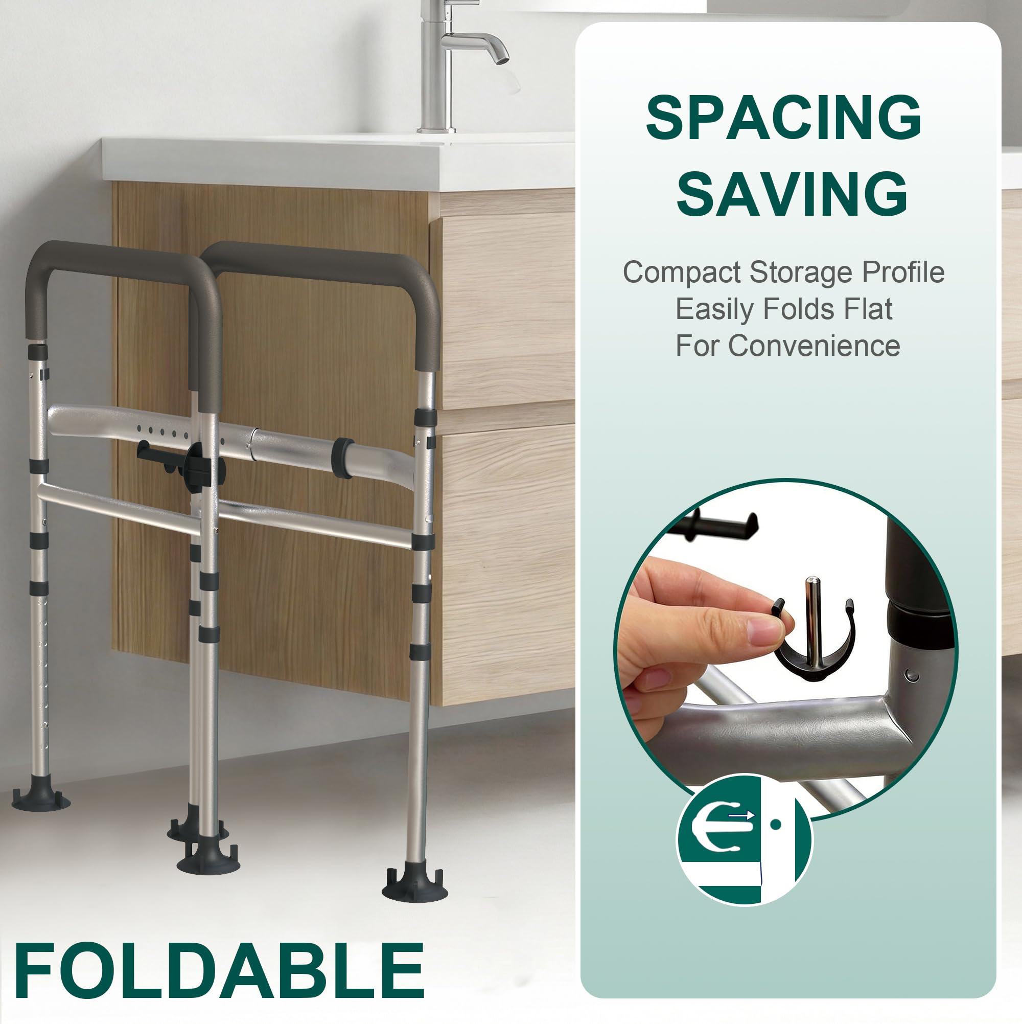 Foldable Toilet Safety Rails with Adjustable Support Handles