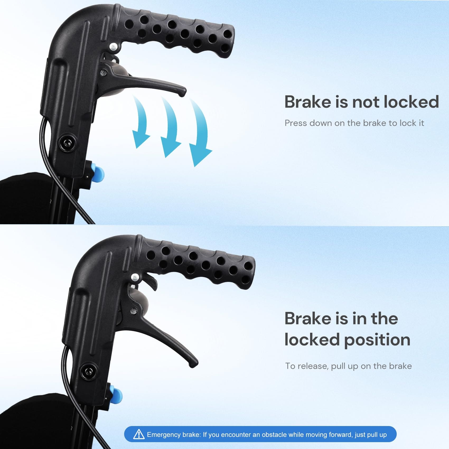 folding transport wheelchair with dual brake