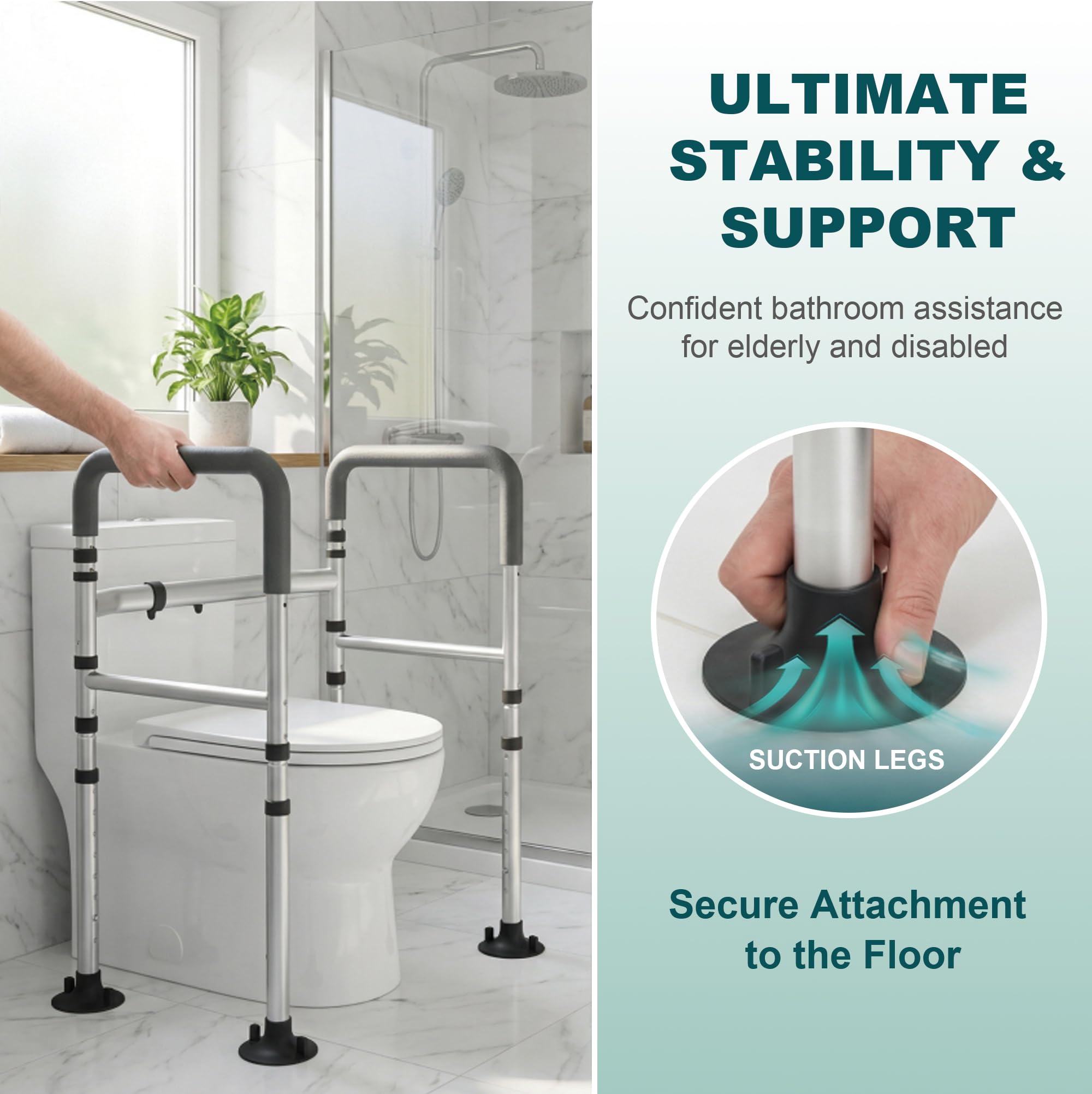 Foldable Toilet Safety Rails with Adjustable Support Handles