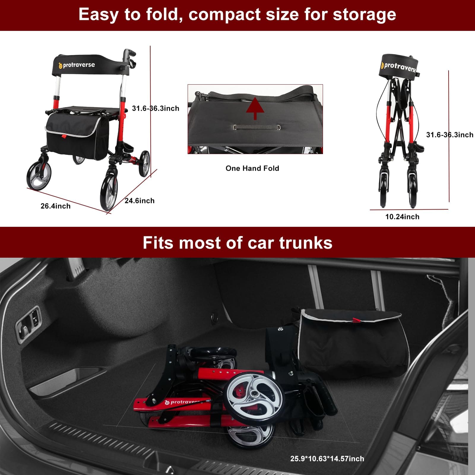 rollator sizes#ar60 red