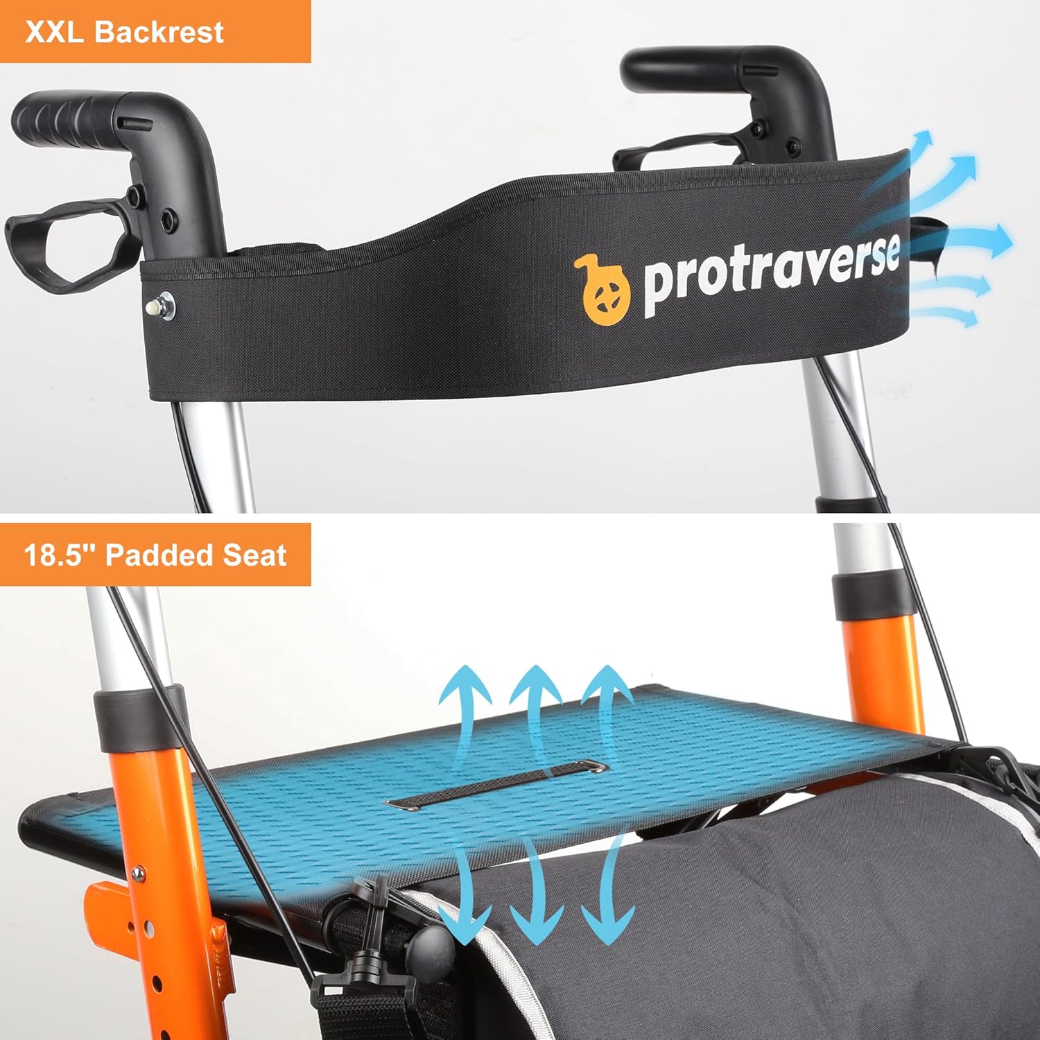 rollator walker with seat and backrest#ar60 orange