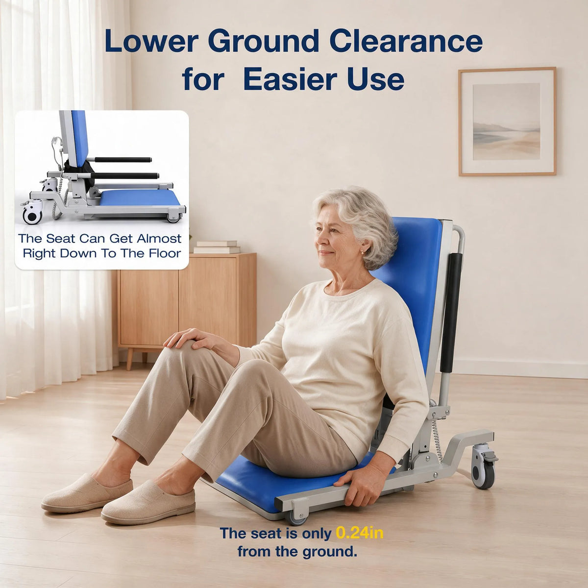 Electric Floor Lift Chair for Seniors, 330 lb Capacity with Wheels