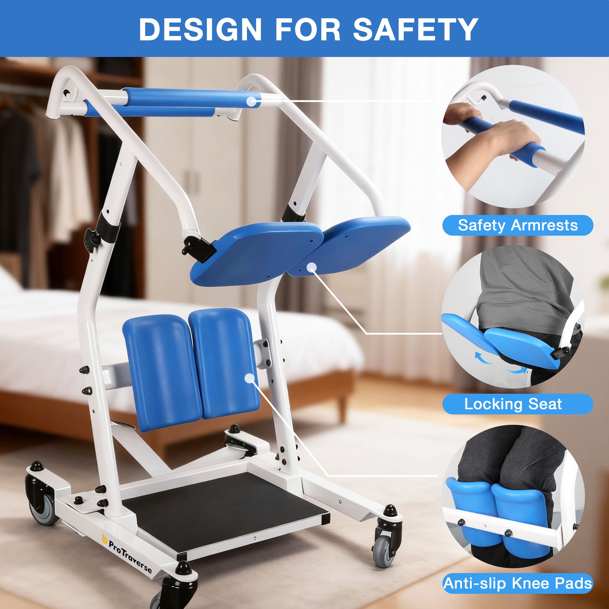 safe sit to stand lift with armrests locking seat and anti-slip knee pads#sal02