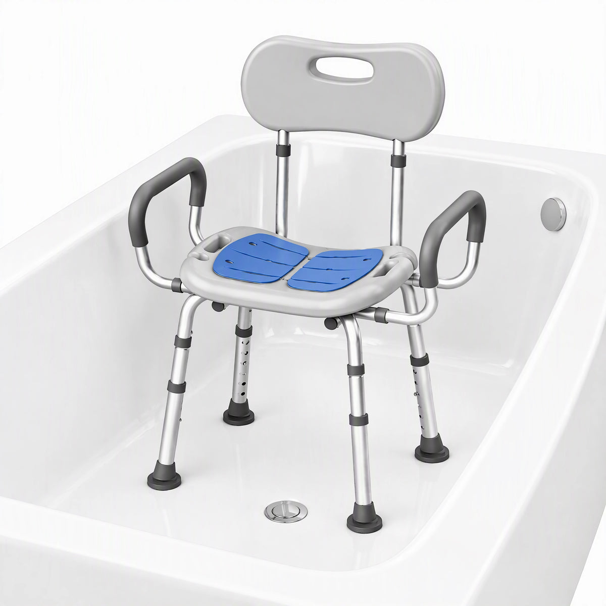 Heavy Duty Shower Chair with Arms & Back, Adjustable