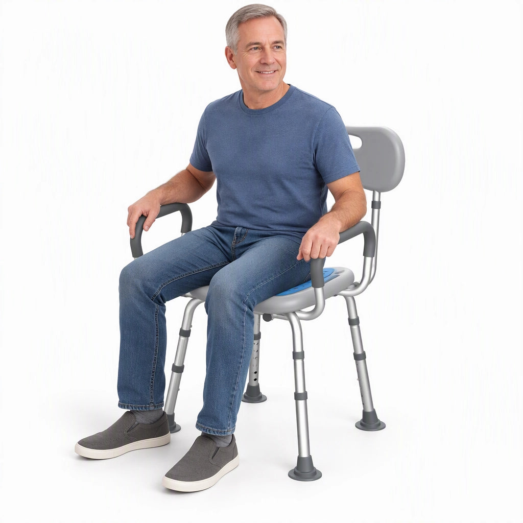 Heavy Duty Shower Chair with Arms & Back, Adjustable