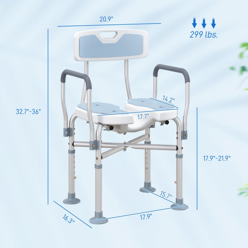 Height Adjustable Shower Chair with Padded Cut-Out Seat