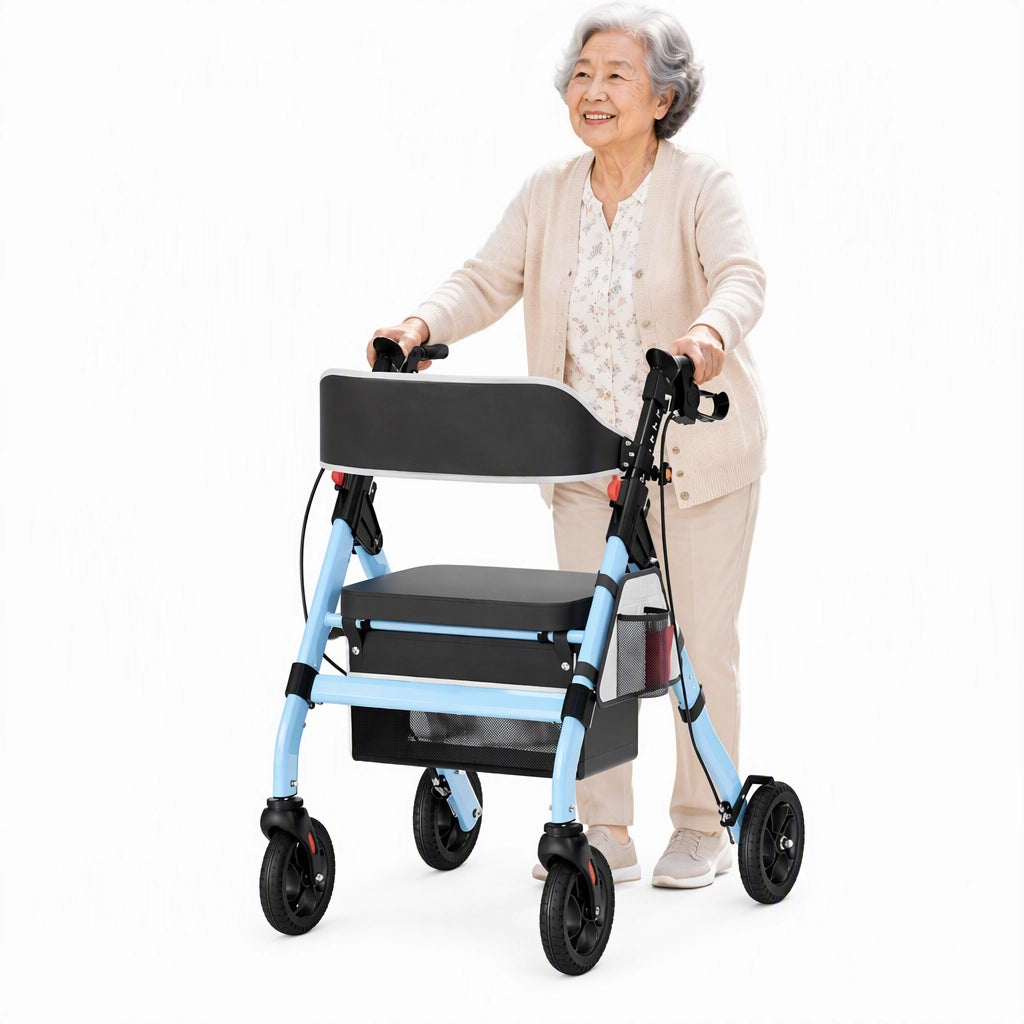 Foldable Heavy-Duty Rollator Walkers with Seat for Seniors, Blue