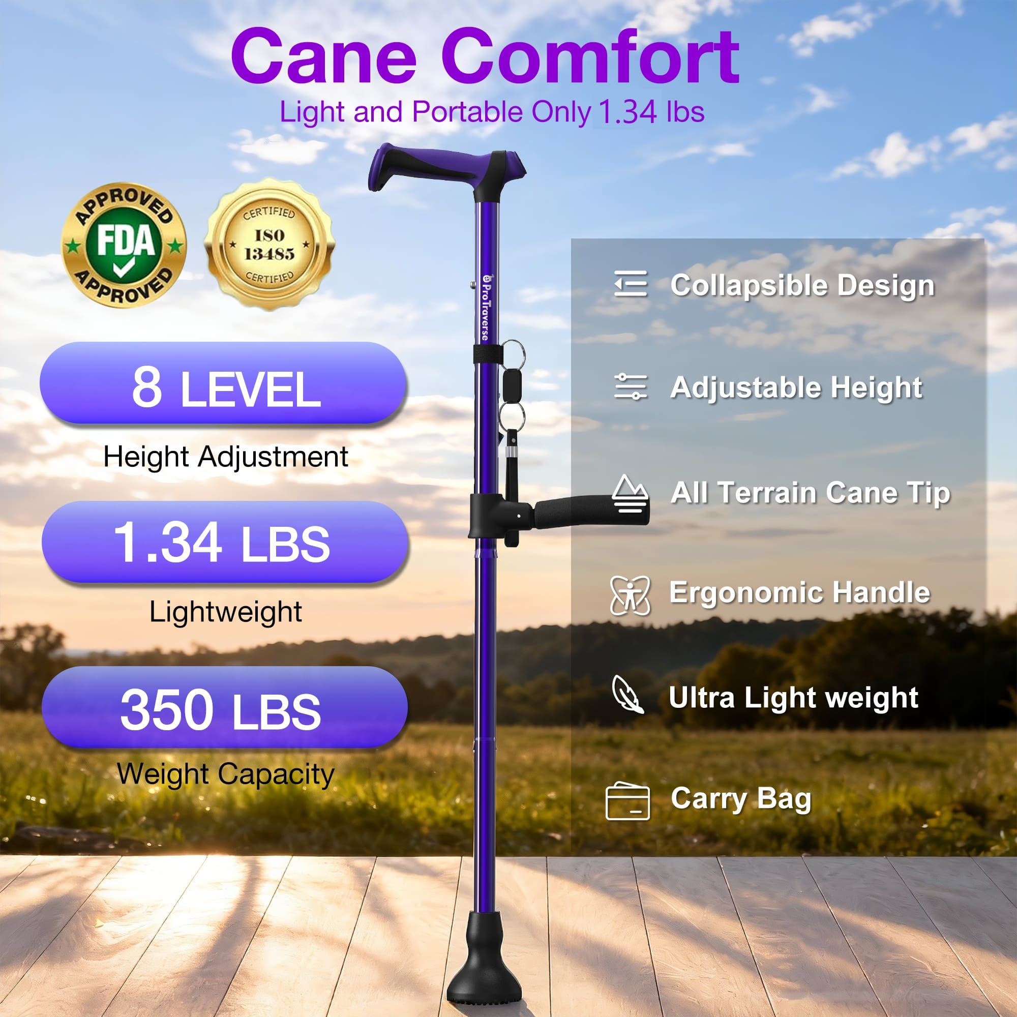 walking cane with wrist strap