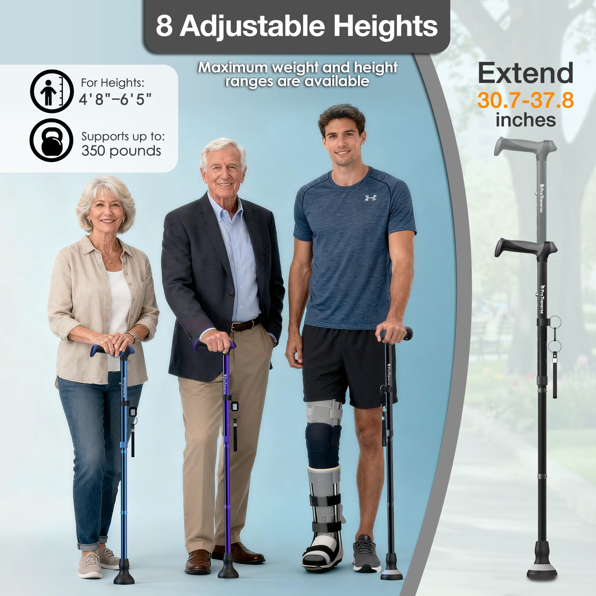 Compact foldable walking cane stored in car trunk for travel