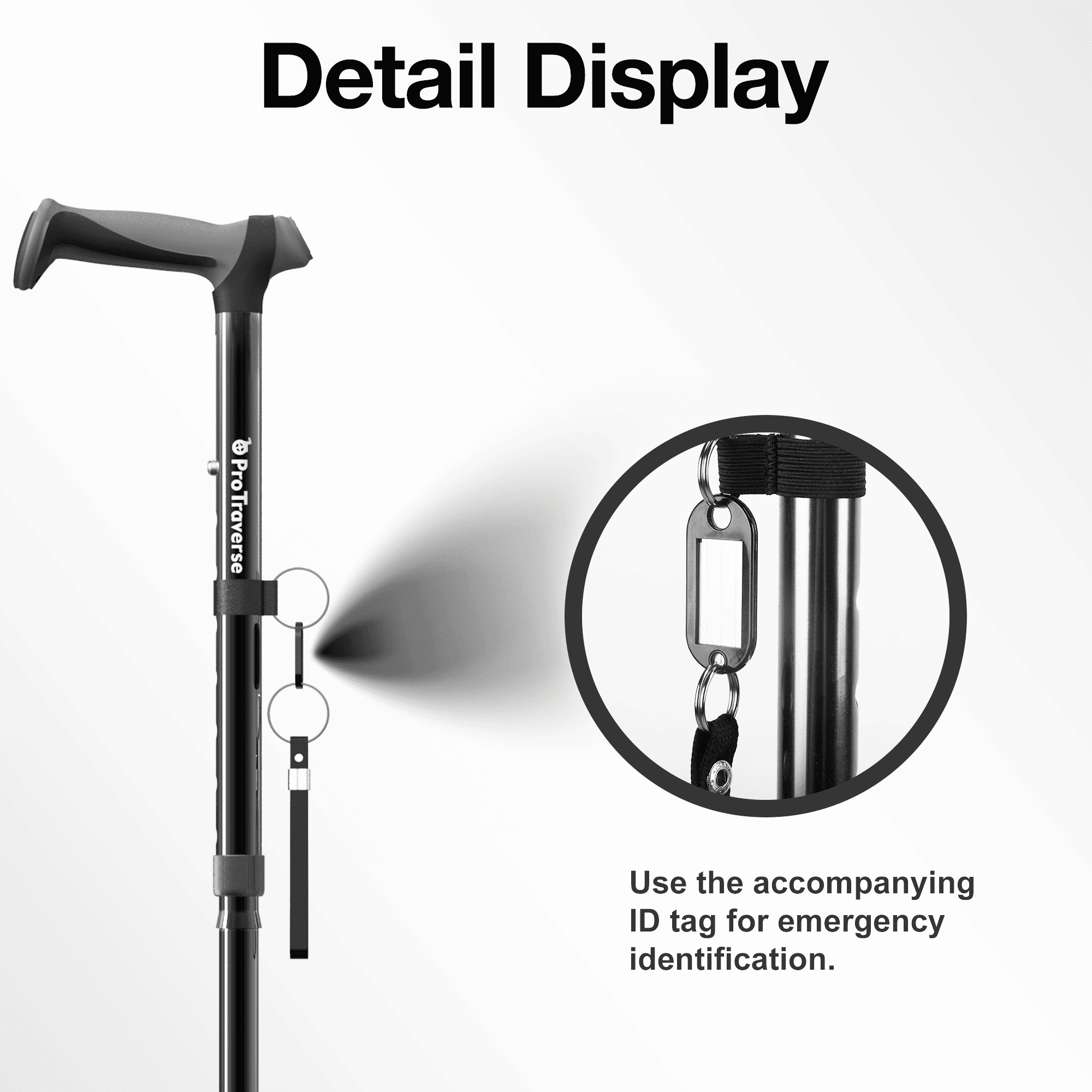 Walking cane for elderly adults standing on uneven outdoor ground